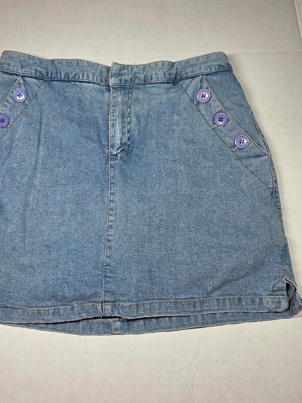 Crazy Horse Womens Mini Skort Petite 12 Blue Denim Stretch Button Zip Vintage